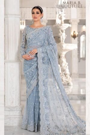 Maria B Exclusive Heavy Embroidered Net Saree with Adda Work & Cutwork Pallu