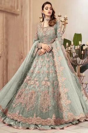 MARIA.B Bridal Wedding Edition Embroidered Maxi Suit | Net Maxi 03 with Silk Trouser