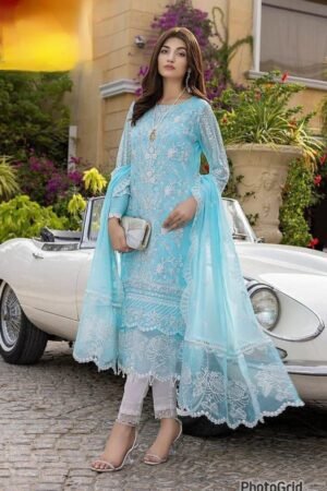 AZURE Embroidered Organza 3 Piece Suit with Sequins & Embroidered Dupatta