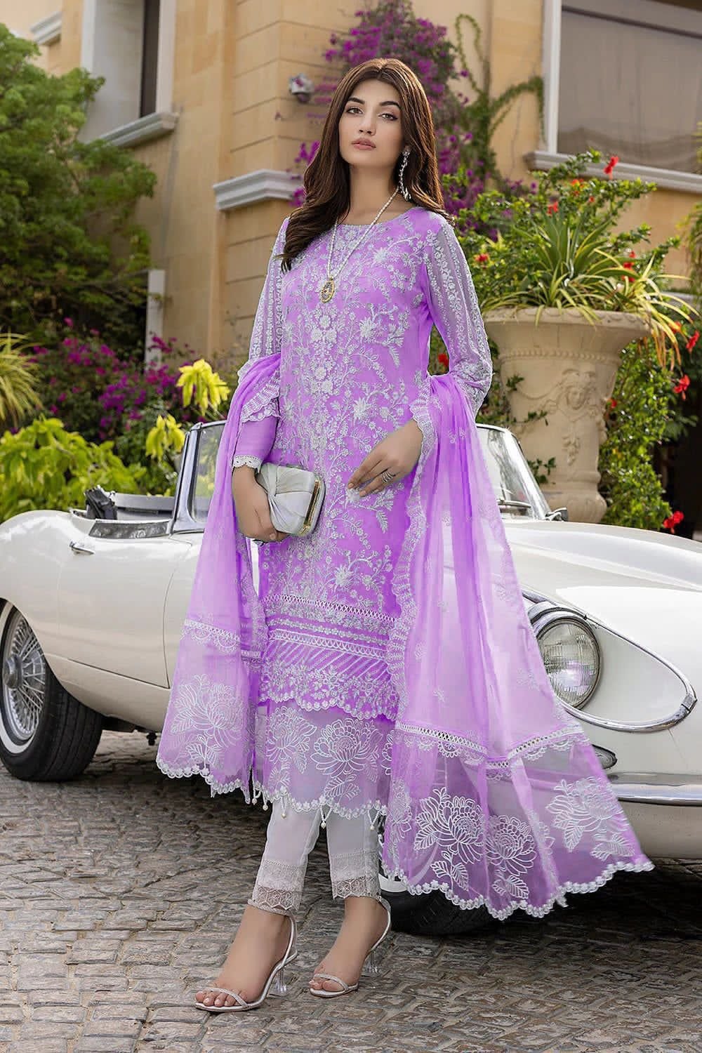 AZURE 02 Embroidered Organza 3 Piece Suit with Sequins & Embroidered Dupatta