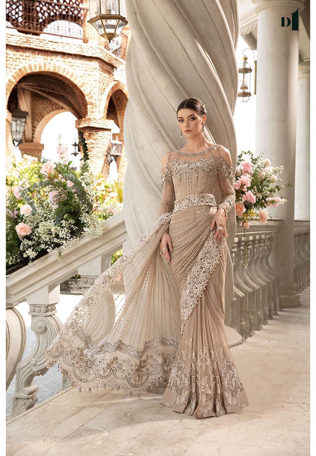 MARAI.B Heavy Embroidered Net Bridal Formal Dress – Luxury Cut Work Pallu & Adda Work Collection